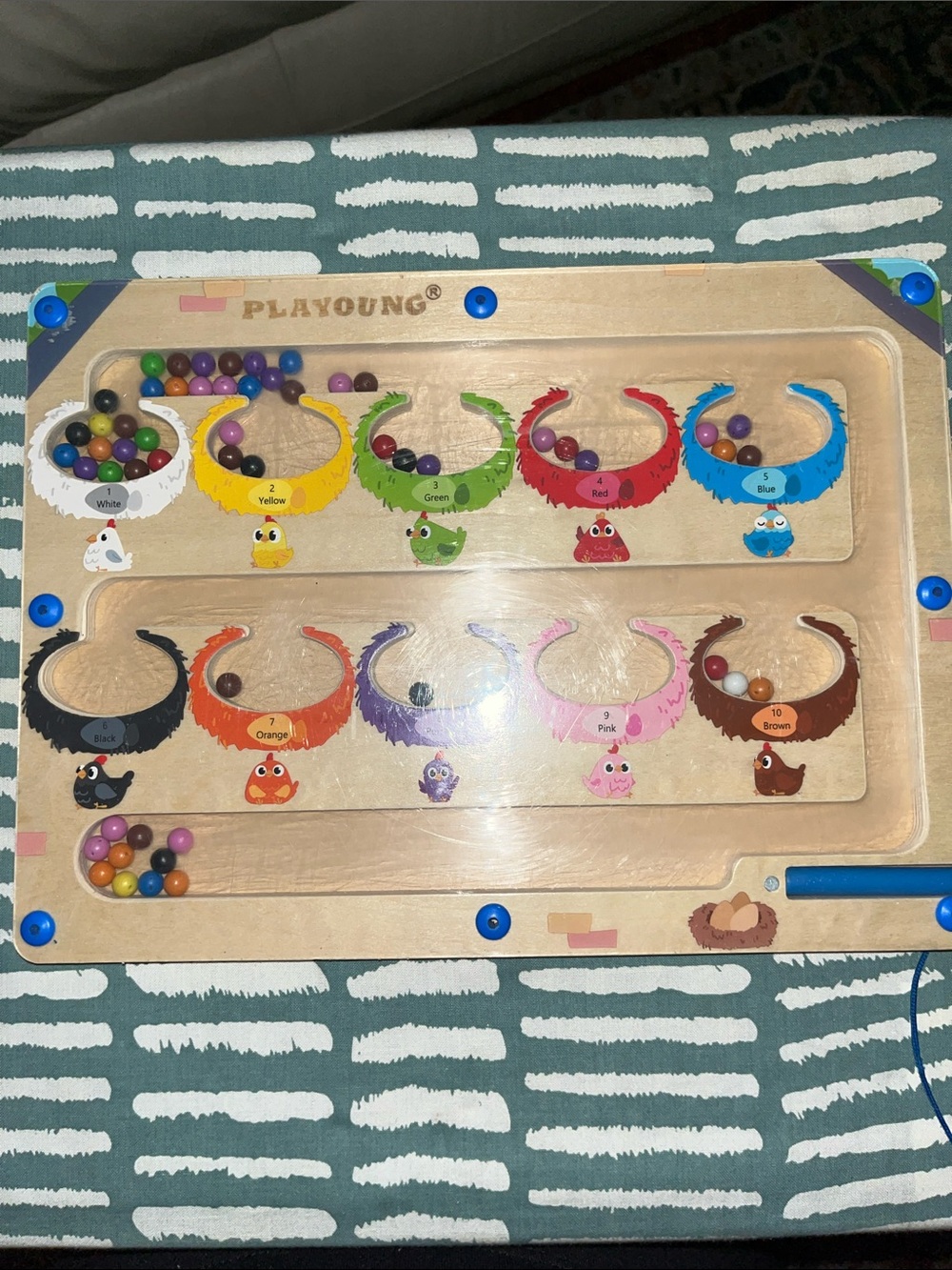 Playoung Wooden Color Matching Bead Board — Multicolor Educational Toy for Kids
